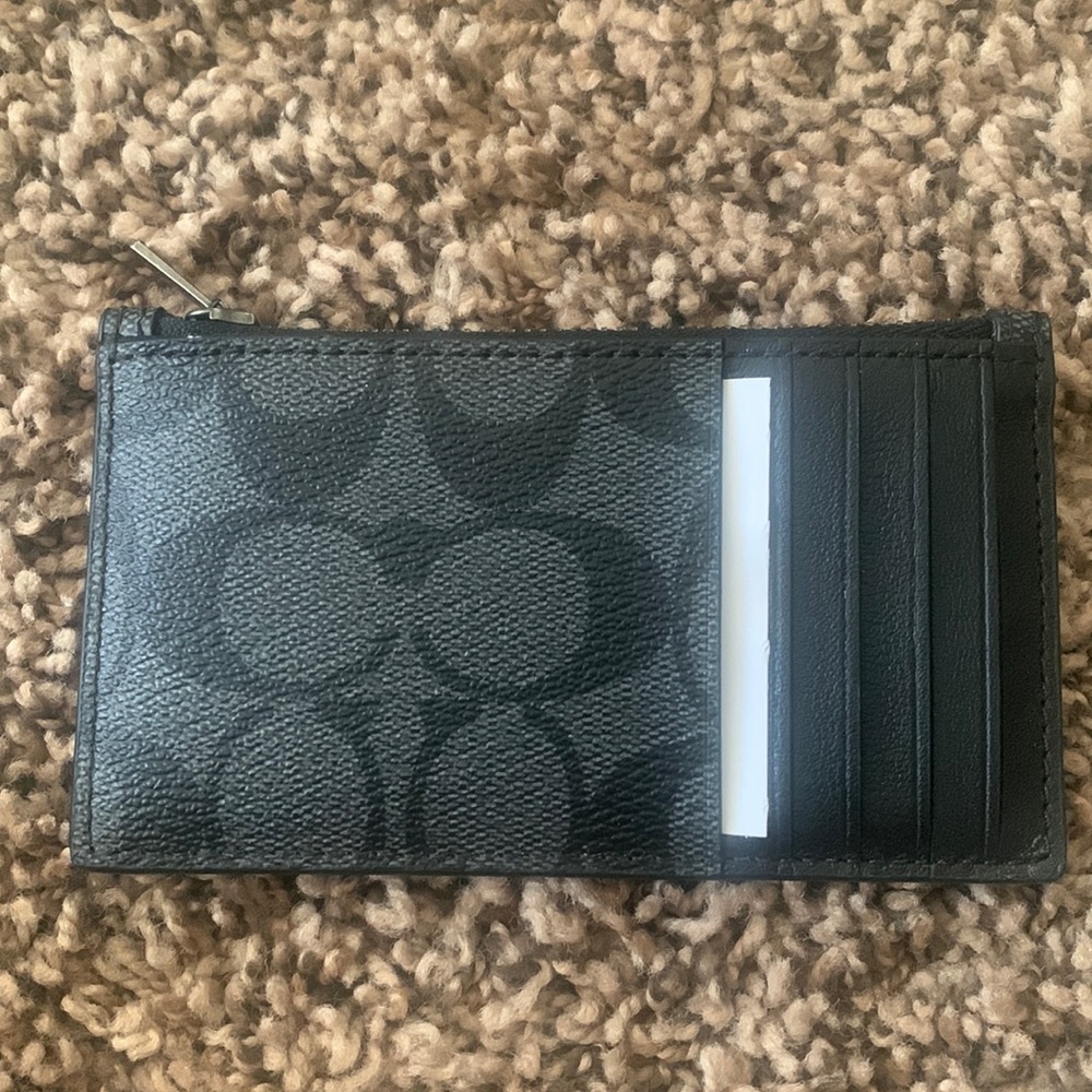coach charcoal/black zip card case